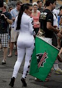 Kim Kardashian in a tight racing outfit