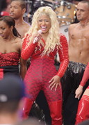 Nicki Minaj in a red body stocking