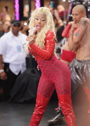 Nicki Minaj in a red body stocking