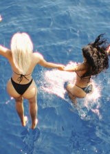 Kim Kardashian and Olivia Pierson go off swimming wearing bikinis and showing off their hot ass